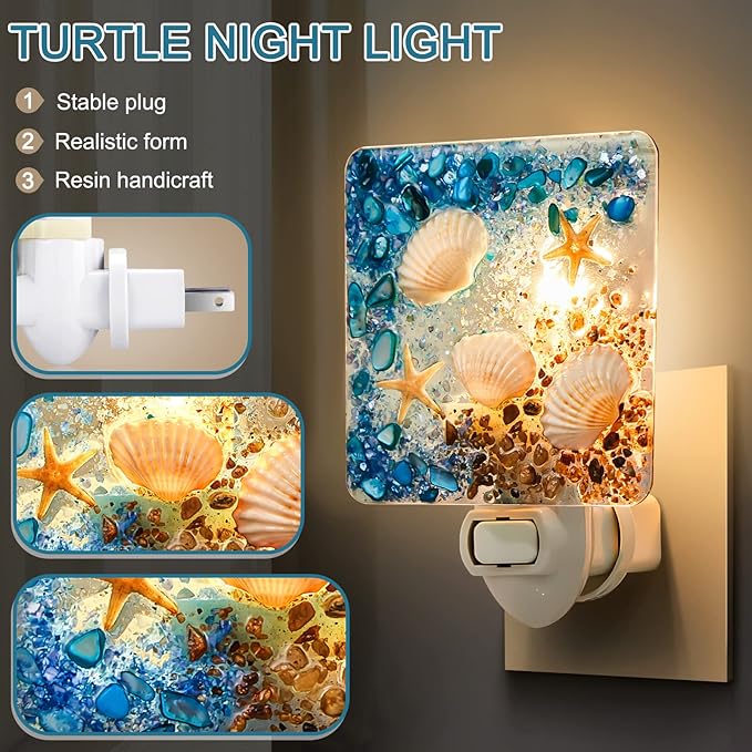 Hortsun Plug in Seashell Night Light Ocean Sea Animal Decorative Night Light Plug in Beach Lamps Vintage Ocean Lamps for Adult for Home Bedroom Living Room Bathroom Wall(Starfish)