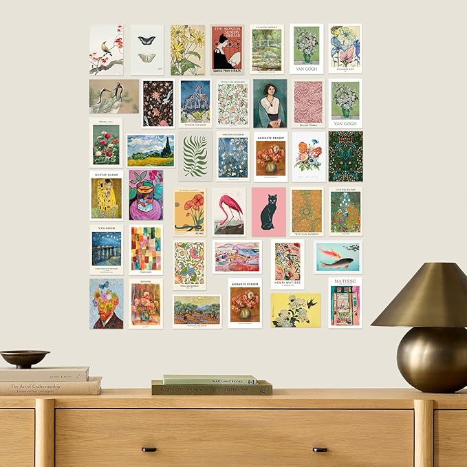 KBKBART 40 Pcs Vintage Wall Collage Kit Maximalist Paintings Art Prints Vintage Famous Artists Aesthetic Prints Cards Photo Wall Decor Aesthetic Collage Dorm Bedroom Decor