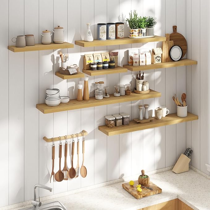 36 Inch Floating Shelves for Wall with Invisible Brackets Set of 2, 8"D Engineered Wood Wall Shelves with Wood Grain for Living Room, Bedroom, Bathroom, Kitchen Decor and Storage, Oak Finish
