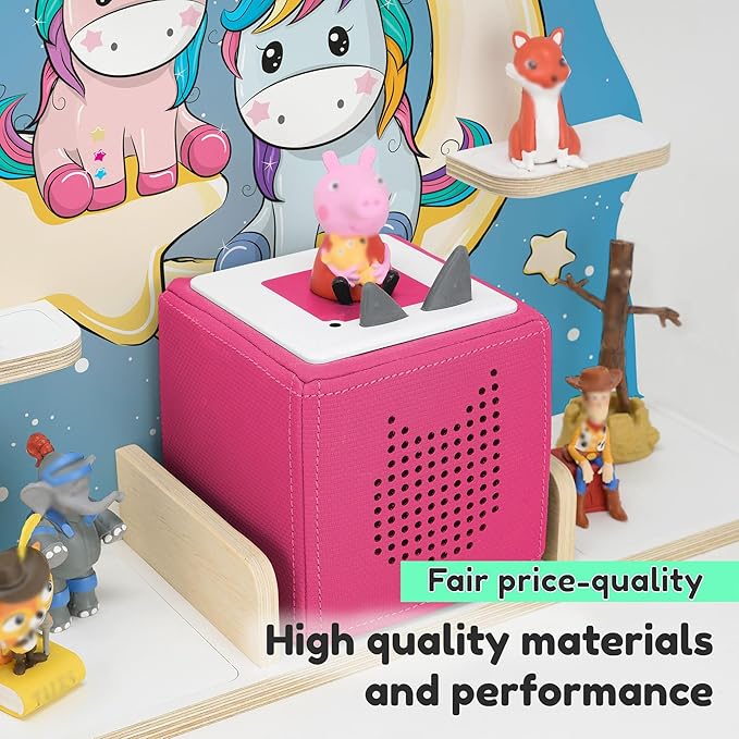 stadtecken Wooden Shelf for Music Box I Suitable for The Toniebox and ca. 50 Tonies I Perfect Storage in The Children's Room I for Setting up or Hanging (Large, Night Owls)