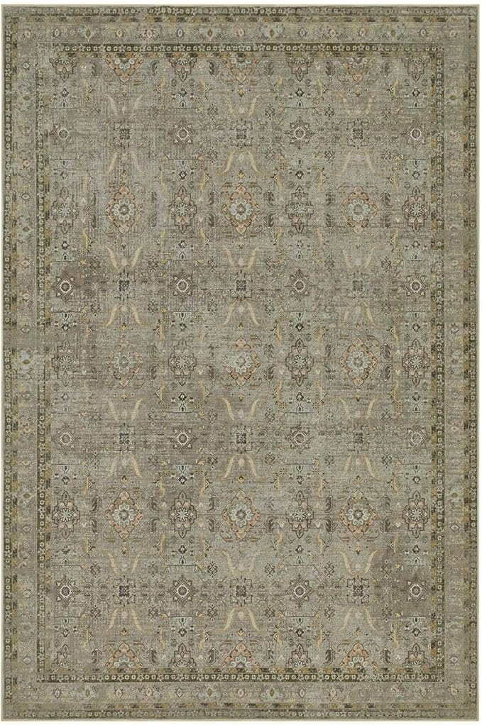 Rugxara 10x14 Area Rugs for Living Room Bedroom, Large Washable Rug, Vintage Floral Boho Rug, Non Slip & Low Pile Faux Wool Thin Carpet for Indoor Dining Room and Kids Room(Olive Brown 10x14ft)