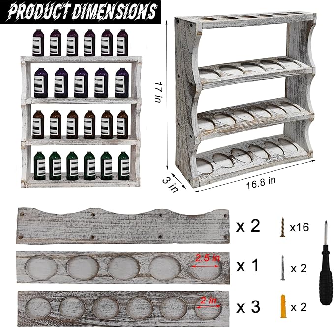 Wood Shot Glass Display Case Shot Glasses Holder for wall shot glass display Bar Collection Stand Collection Display Rack (Old-White)
