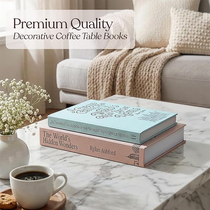 MESMOS Set of 2 Decorative Coffee Table Books, Faux Book Storage Boxes for Bookshelf & Living Room Home Decor, Hardcover Fake Books for Decoration, Travel & Wanderlust Edition