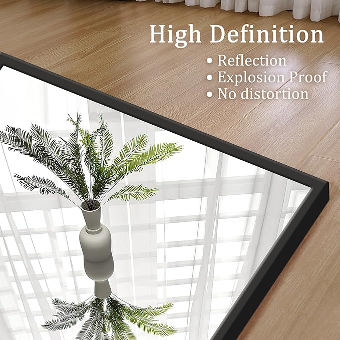 GlasFlength Full Length Mirror with Stand - 56" x 19" Aluminum Alloy Frame Full Body Mirror, Standing Hanging or Leaning Wall Floor Mirror for Bedroom Living Room Dressing Room, Black