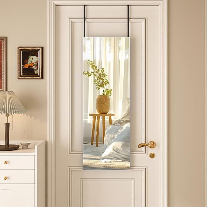 Hasipu Door Mirror Full Length, 44"x 16" Full Body Over The Door Hanging Wall Mounted Mirror for Bedroom, Living Room, Cloakroom, Square Black