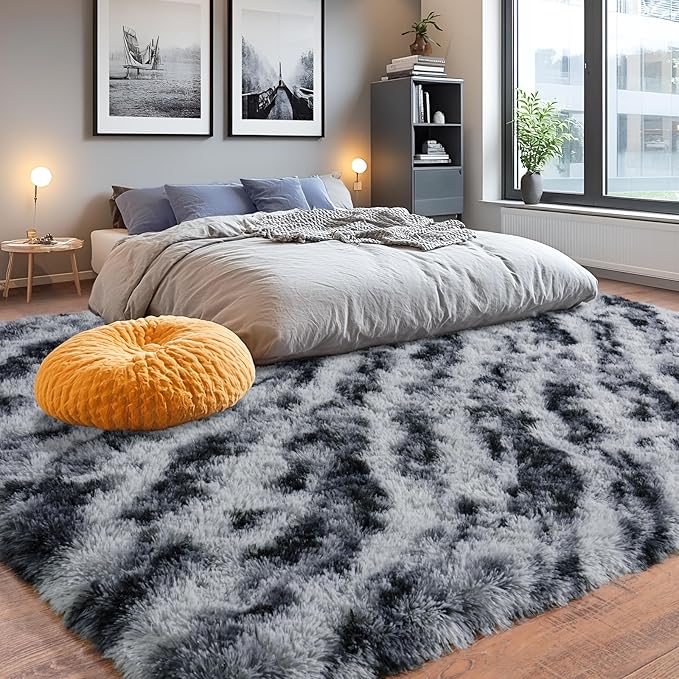 8x10 Area Rugs for Living Room, Ultra Soft Fluffy Large Shaggy Rug Carpet for Bedroom, Non-Slip Fuzzy Plush Rugs for Nursery Boys Girls Kids Room Modern Indoor Home Decor, Tie Dyed Stripes