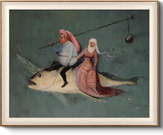 VIYYIEA Framed Wall Art for Living Room, Drive the Fish Canvas Prints, Vintage Home Decor, Funny Painting Picture, Bathroom Wall Decor Gifts for Friends or Family - 20L x 16W