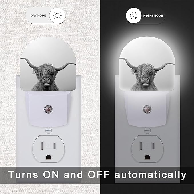 Highland Cow Night Light,Cows Night Lights Plug into Wall for Boys Girls Bedroom Decorative Half Round Nightlight Led Lamp 0.5W Sleep Friendly