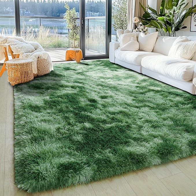 5x7 Fluffy Fuzzy Area Rug for Living Room Bedroom, Ultra Soft Rugs for Living Room, Modern Shaggy Carpets Rug for Boys Girls Dorm Nursery Home Decor Aesthetic, Upgrade Non-Slip Durable, Tie-Dyed Green