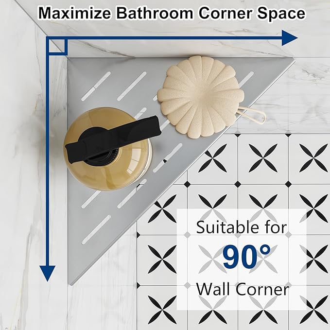 Qeke Corner Shower Shelves, 10” Recessed Tile Shower Shelf, 304 Stainless Steel Grout in Corner Tile Shower Shelves, No Drilling, Brushed Nickel, 2 Pack