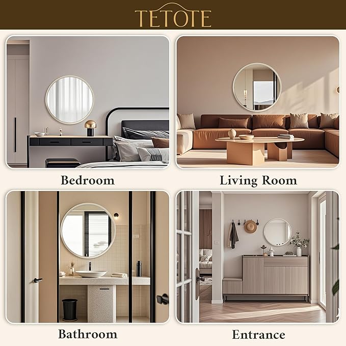 TETOTE Round Mirror 24 inch Brushed Nickel Mirror for Bathroom