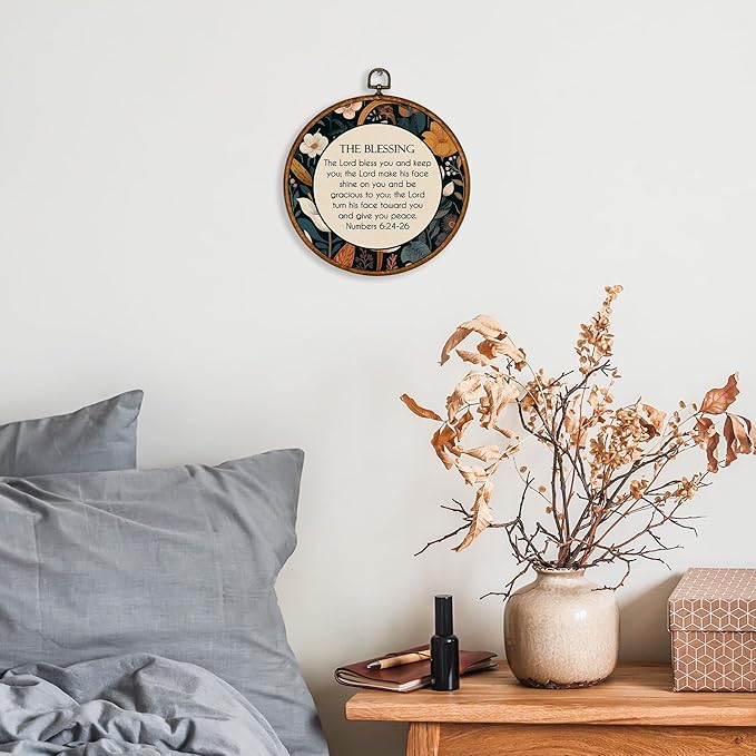 KSDUT Christian Wall Decor Art - Vintage Flowers Trendy Retro Wall Art Canvas Frame Hanging Prints, Bible Verse Preppy Round Wall Art Decor for Grandmillennial Home Bedroom Decorations 10"x10"