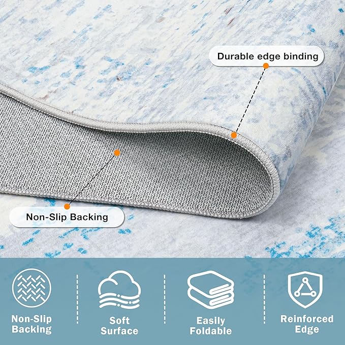 8x10 Area Rugs Washable Rug:Anti-Skid Abstract Modern Living Room Rug Soft Thin Carpets Indoor Floor Non-Shedding Carpet for Bedroom Dining Farmhouse Nursery Home Office(Light Blue/White/Beige, 8x10)
