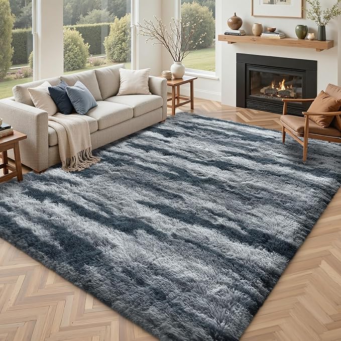 6x9 Ft Large Shag Plush Rugs for Living Room,Ultra Soft Fluffy Furry Area Rugs Non-Slip Carpet for Bedroom,Nursery,Kids Room, Dorm, Aesthetic Home Decor (Blue)