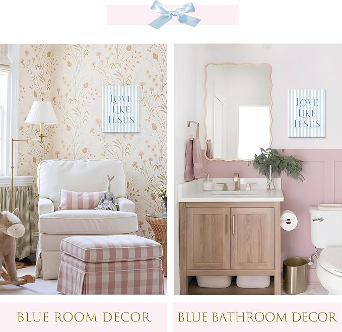 LARTSFRO Coquette Blue Bow Jesus Canvas Wall Art Decor Posters Prints, Light Blue Bow Room Bedroom Bathroom Dorm Wall Art Decor Aesthetic for College Teen Girls Gifts, Inspirational Bible Verses Bow Wall Decor, 11x14 Inch Set of 4 Pcs Bow Pictures (Can...