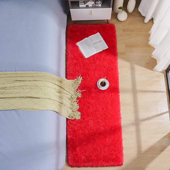 BENRON Soft Runner Rugs for Bedroom 2x6, Washable Long Runners for Hallway Entryway Kitchen Dorm, Fluffy Throw Rug for Kids Girls Room Decor Photo Prop, Red