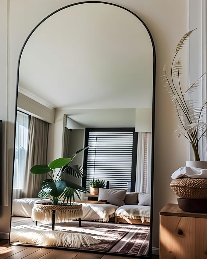 KOMCOTE Full Length Floor Mirror, 82x42 Inch Oversized Arched Standing Mirror in Black for Bedroom, Living Room, Dressing Room - Elegant Freestanding Leaning Mirror Decor