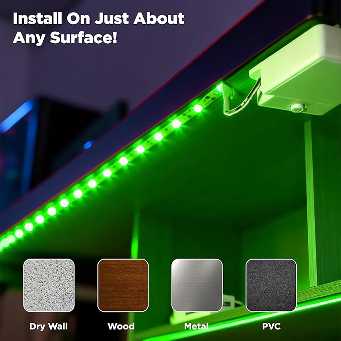 BestLuz Battery Powered LED Strip Lights 2X 3.33ft Flexible Green Light Strip for Bedroom Room Decor, Lighting for Cabinet Shelf Closet TV Backlight