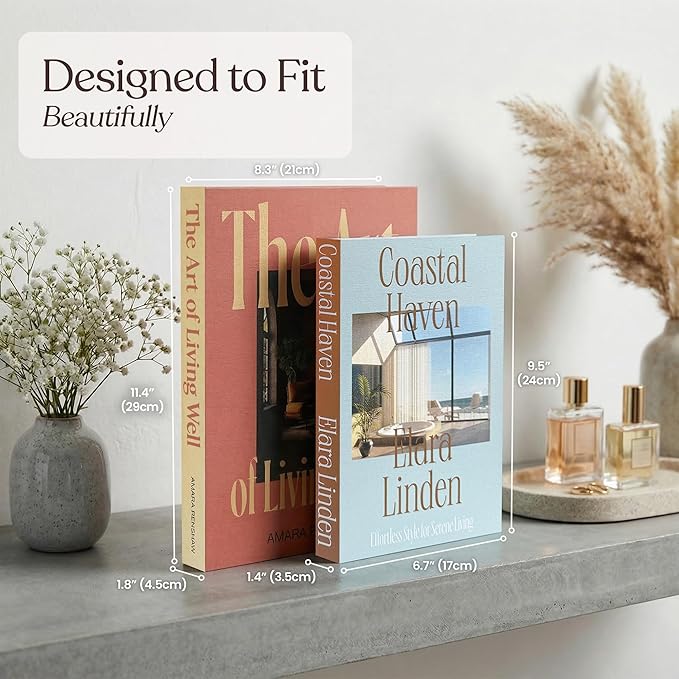 MESMOS Set of 2 Decorative Coffee Table Books, Interior Design Faux Book Storage Boxes for Bookshelf Decor & Living Room Home Decor, Hardcover Decorative FakeBooks Decoration, Home & Living Edition