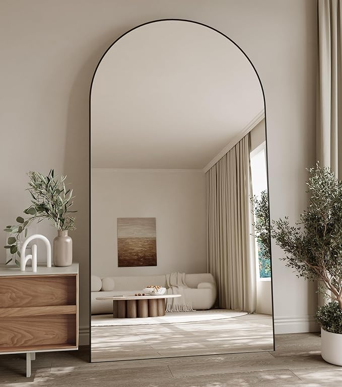 Koonmi 38"x77" Arched Full Length Mirror, Black Large Floor Mirror with Aluminum Alloy Frame, Standing Hanging or Leaning Wall-Mounted Full Body Mirror for Living Room and Bedroom