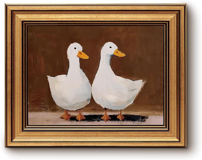 Bzstyleart Vintage Wall Art Decor for Living Room, Canvas Framed Wall Art Decor, Animals Painting Picture, Valentines Home Decor Aesthetic Gifts for Friends or Family - Double Duck, 10L x 8W