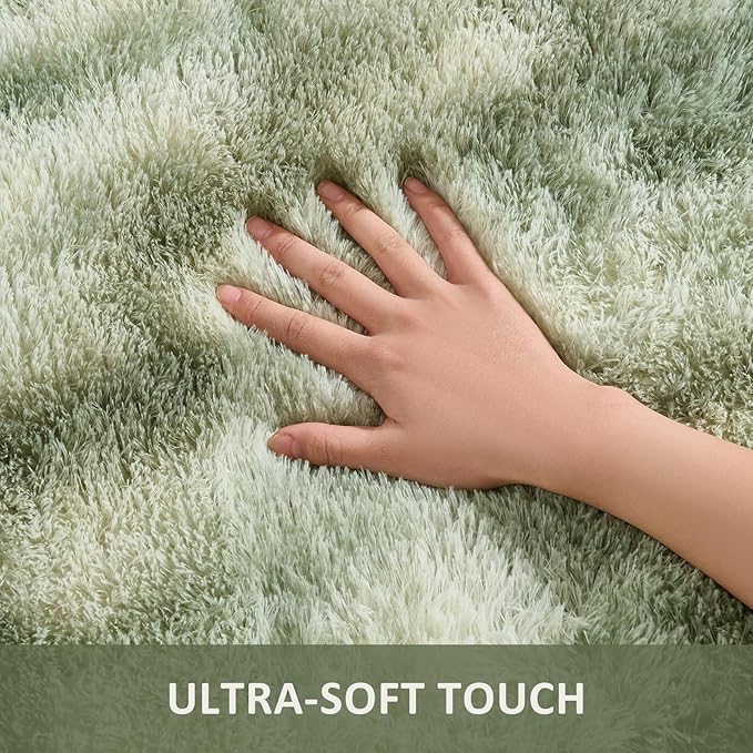 Ophanie Green and White Area Rugs for Living Room 8x10, Fluffy Shag Large Fuzzy Plush Soft Carpets, Floor Shaggy Rugs for Bedroom, Carpet for Kids Boys Girls Dorm Nursery Home Decor Aesthetic