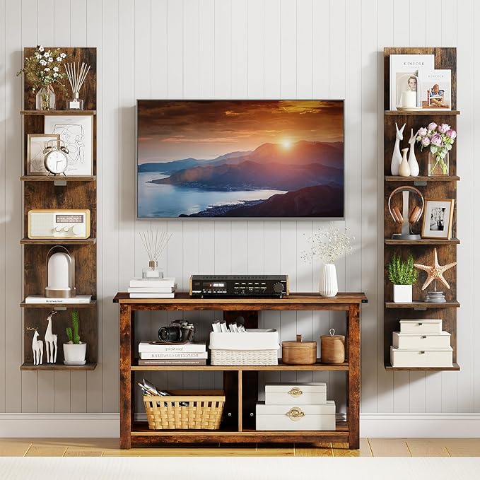 Giantex 5 Tier Wall Shelf Unit, Narrow Vertical Floating Shelves for Home Decoration and Storage Organizer, Lack Wall Shelf, Wall Mounted Display Shelves for Bedroom, Living Room, Rustic Brown