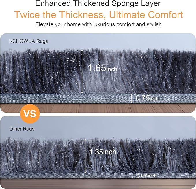 KICHOWUA Thick Area Rug Dark Grey Fluffy Shag 3x5 for Bedroom, Soft Plush Fuzzy Washable Carpet for Living Room, Non Slip Furry Floor Shaggy Rug for Kids Baby Nursery College Dorm, Tie-Dye Dark Gray