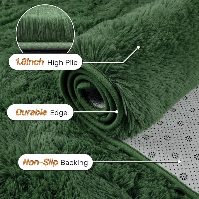 Green Area Rugs for Bedroom Fluffy 4x6 Shag Rug,Plush Living Room Grass Carpet for Kids Teens Indoor Classroom Home Decor Aesthetic