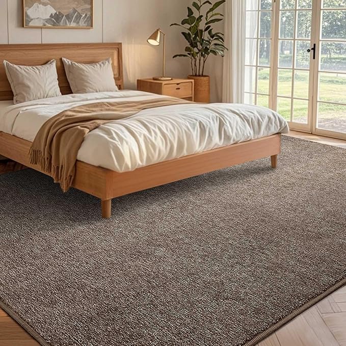 FinRèc Low Pile 5x7 Washable Area Rugs for Bedroom Living Room, Thin Rug Solid Color, Non-Slip Carpet Indoor for Home Decor (Brown/White)