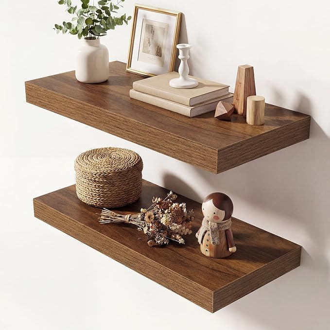 Dreamland 20 Inches Floating Shelves for Wall, 9.3" Deep Long Floating Shelves Set of 2, Large Display & Storage Shelf, Wall Shelf for Bathroom Bedroom Living Room Kitchen Office, Walnut