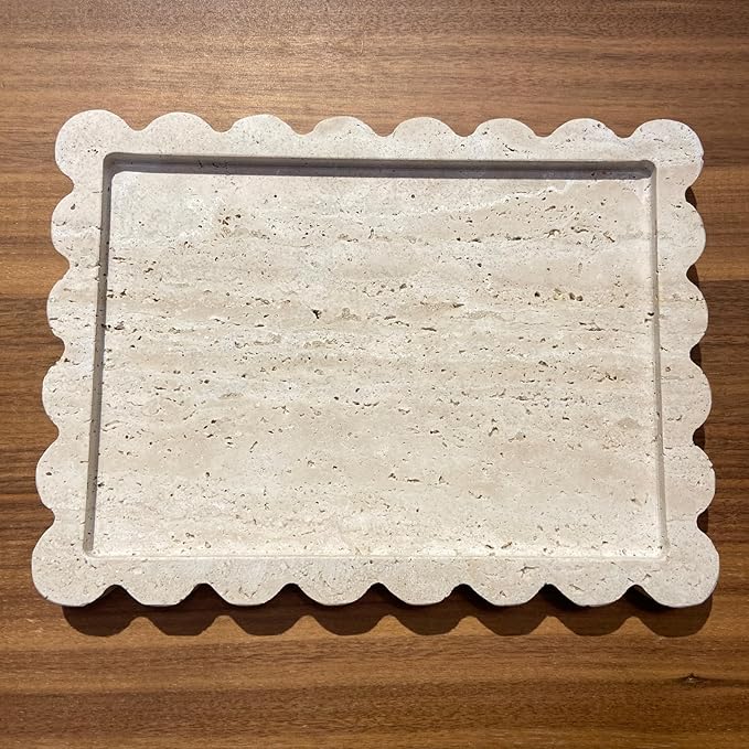 Elegant Marble Vanity Tray, Natural Luxury Travertine Decorative Countertop Organizer for Bathroom, Kitchen & Dresser - Holds Keys, Coffee, Perfume, Jewelry & Makeup