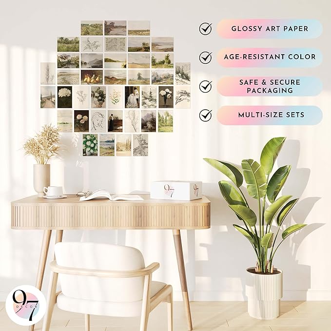 97 Decor Vintage Wall Art Decor - 40 Pcs Vintage Prints For Wall Decor Aesthetic, French Country Wall Collage Kit Landscape Painting Nature Pictures For Bedroom (4x6)