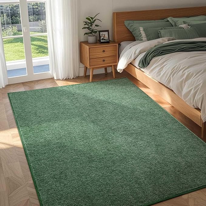 FinRèc 4x6 Washable Area Rugs for Bedroom Living Room, Low Pile Thin Rug Solid Color, Non-Slip Carpet Indoor for Home Decor (Green/White)