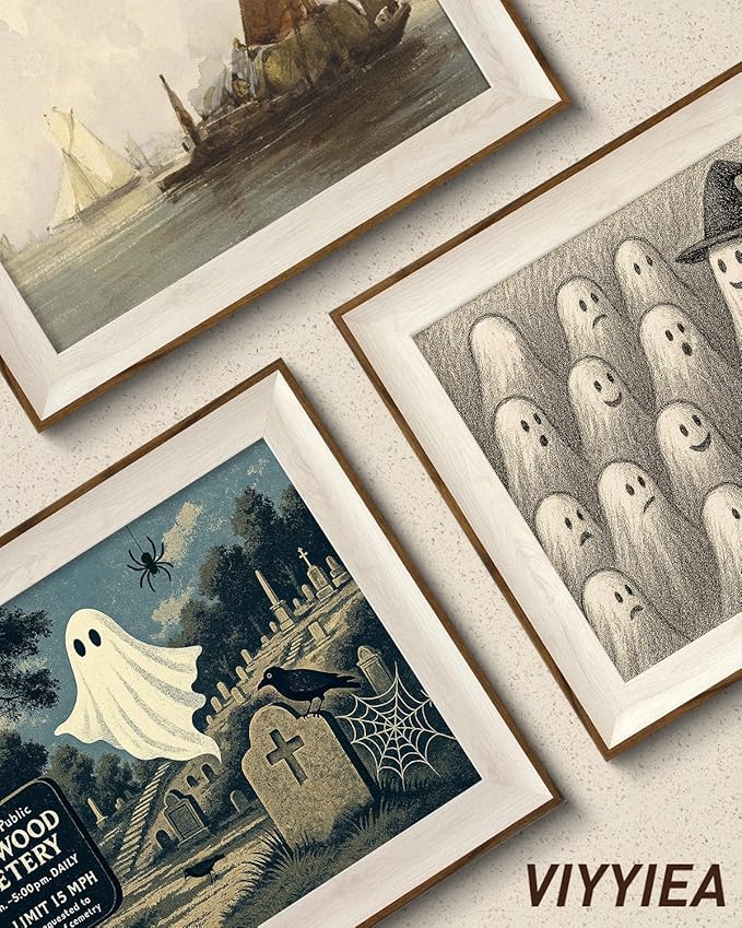 VIYYIEA Framed Wall Art for Living Room, Ghost Meeting Canvas Prints, Occult Home Decor, Halloween Painting Picture, Bathroom Wall Decor Gifts for Friends or Family - 16L x 12W