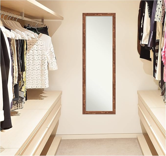 Amanti Art Brown Full Length Mirror for Door, 51x17 Fresco Light Pecan Tall Wall Mirror Full Length, Mounted to Door or Closet Wall with no Visible Brackets, Country Rustic Wood Frame, Bedroom Decor
