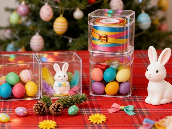 KissYou Acrylic Box 4 Packs Clear Square Cube with Lid Jewelry Storage Boxes Graduation Wedding Birthday Party Candy Boxes Decorative Box