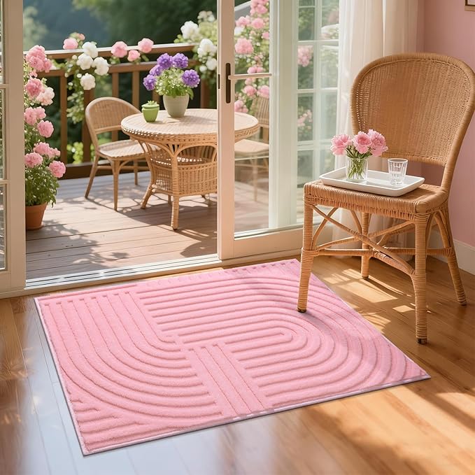 Pauwer Pink Area Rug for Girls Bedroom 2x3 Soft Fluffy Non Slip Machine Washable Rugs Arch Modern Indoor Mat Fuzzy Floor Carpet for Kids Nursery Living Room Dorm Playroom Dining Baby Home Decor