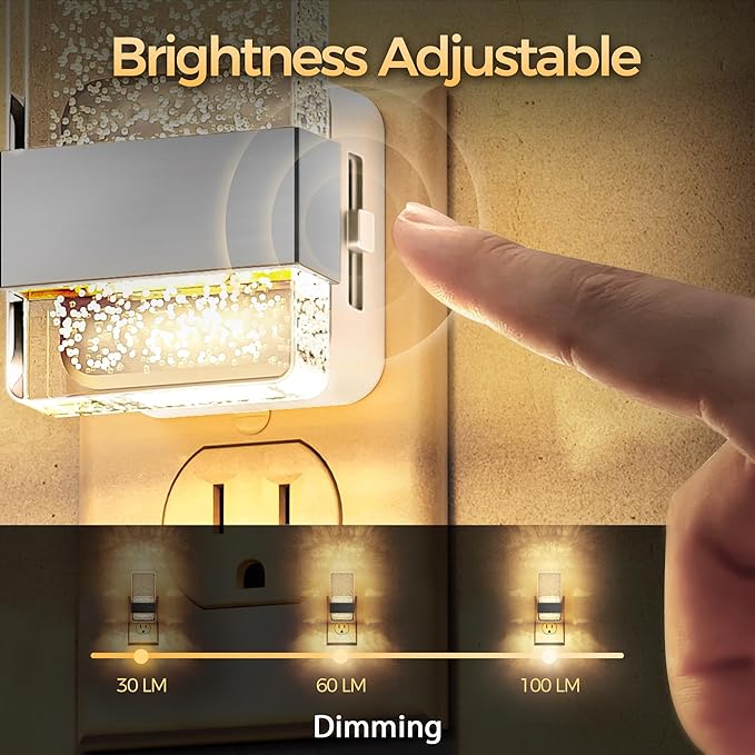 DORESshop LED Night Lights Plug into Wall, 0-100LM Dimmable Nightlight, Bubble Decorative Night Light, Dusk to Dawn Sensor, Wall Sconce-Style Design Nightlights for Bathroom, Hallway, Gift