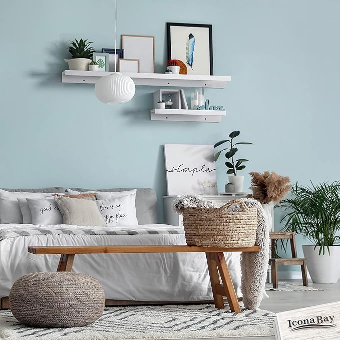 Icona Bay 36 Inch Floating Shelves for Wall, Set of 3 in Powder White, Modern Rustic Style, Wall Mounted Display Shelves, Picture Ledges