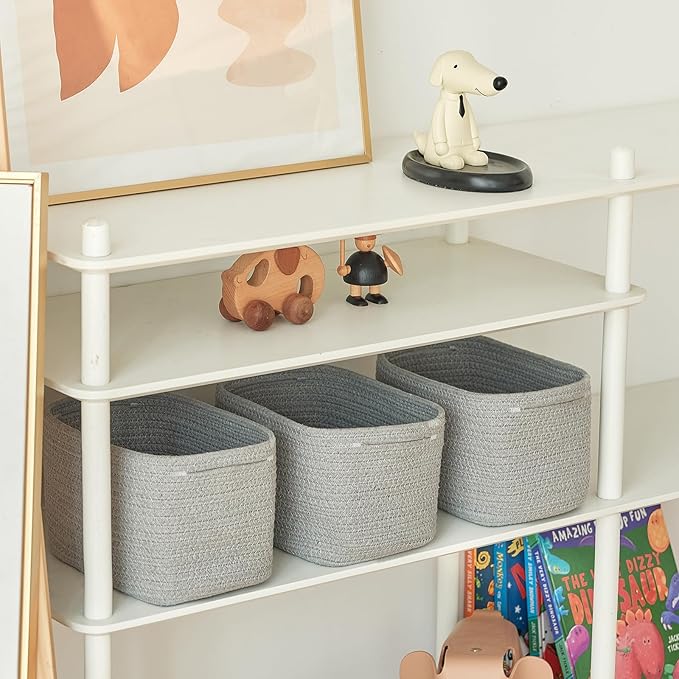R RUNKA Small Cotton Rope Basket – Storage Bin for Organizing (10.6" x 6.7" x 6.7"), Bathroom Storage Basket for Shelf, Counter & Closet（Grey）