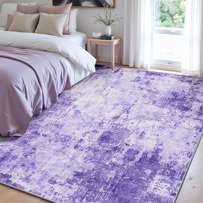 RELEANY Washable Area Rugs 6'x8' Non-Slip Modern Abstract Soft for Living Room Entryway Bedroom Nursery, Print Pattern, Purple Gray Pink White