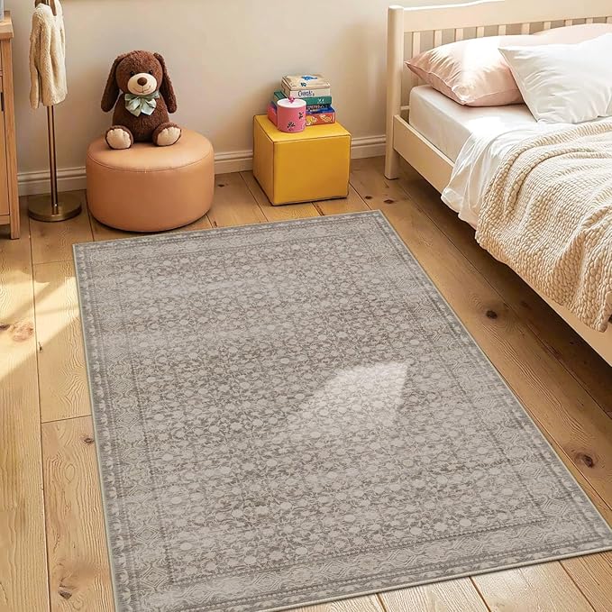 Rugxara 3x5 Washable Entryway Rug, Non Slip Boho Runner Rugs for Hallway, Entrance, Kitchen, Bathroom, Laundry Room, Soft Entryway Carpet, Throw Low Pile Retro Imitation Wool Carpet, Apricot
