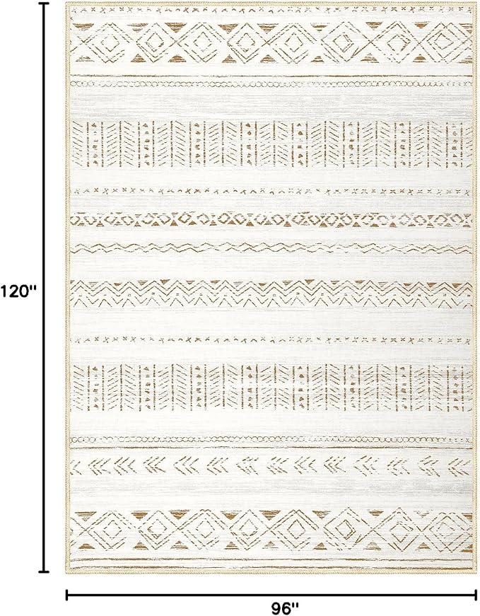 cotiled 8x10 Area Rug Living Room: Washable Boho Rugs with Non Slip Backing Large Soft Indoor Stain Resistant Carpet for Bedroom Farmhouse Dining Room Lightweight Home Decor L Brown/Cream
