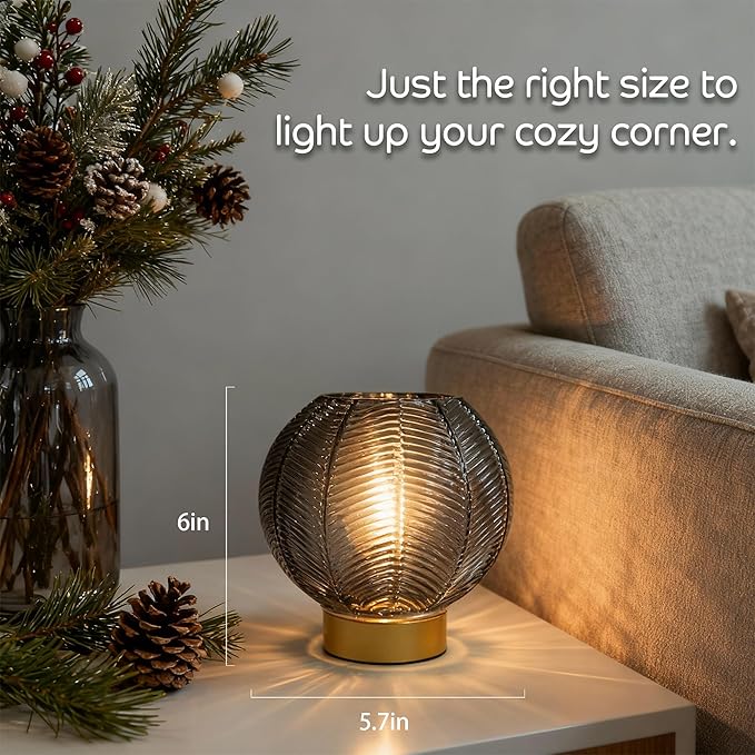 LUSHARBOR Battery Operated Lamp with Timer, Small Table Lamp Battery Powered, Cordless Bedside Lamps for Living Room Decorative Lamp for Bedroom Tabletop Shelf Dorm Desk-Grey