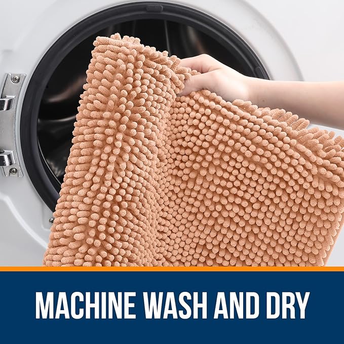 OLANLY Small Bathroom Rugs 24x16, Extra Soft Absorbent Chenille Bath Rugs, Rubber Backing Quick Dry, Machine Washable Bath Mats for Bathroom Floor, Tub and Shower, Home Decor Accessories, Peach
