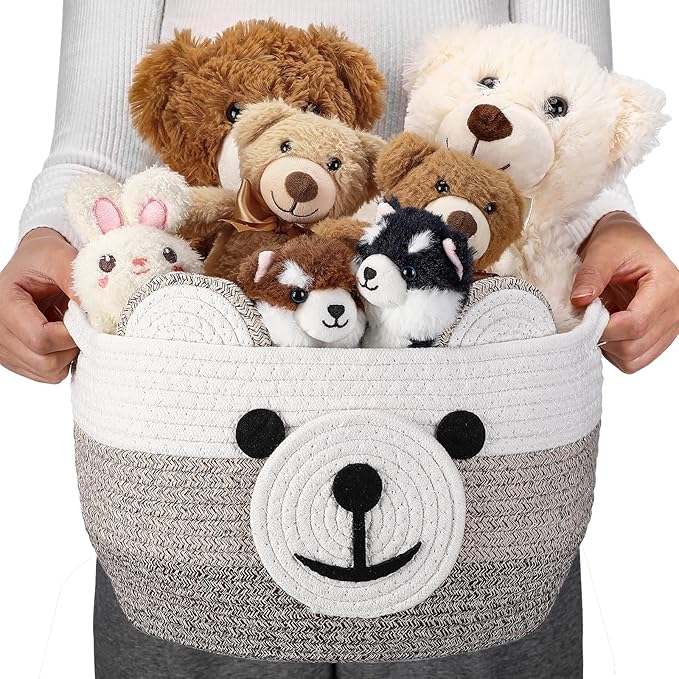 Zopeal Easter Bear Basket 13" D x 9.5" H for Nursery Cotton Rope Woven Bear Gift Empty Storage Basket with Handles Animal Hamper for Baby Shower Laundry Bathroom Home Decorative