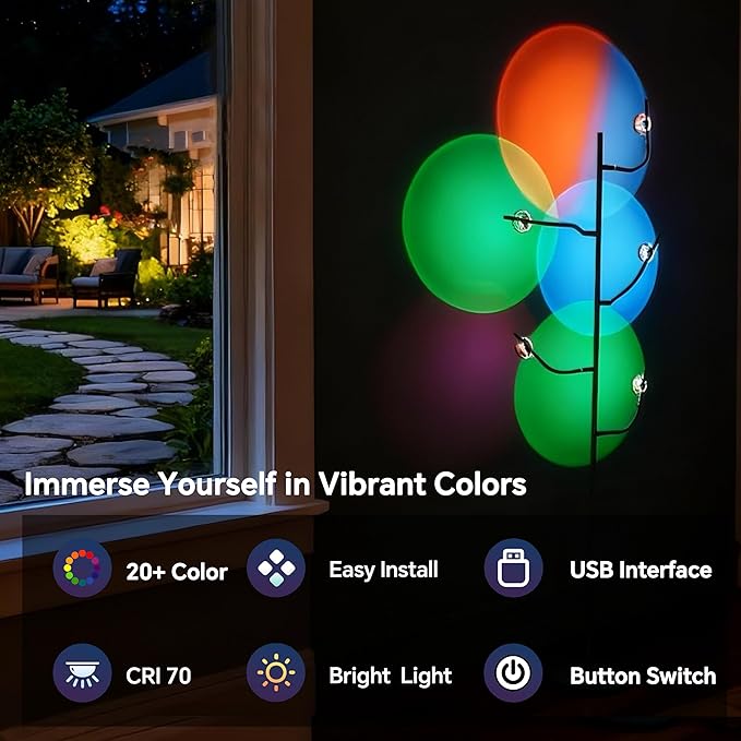 Sunset Lamp, 5 Head Halo Sunset Floor Lamp Halo Lamp with Replaceable Filters Ambient Mood Halo Projector Floor Lamp for Bedroom Living Room