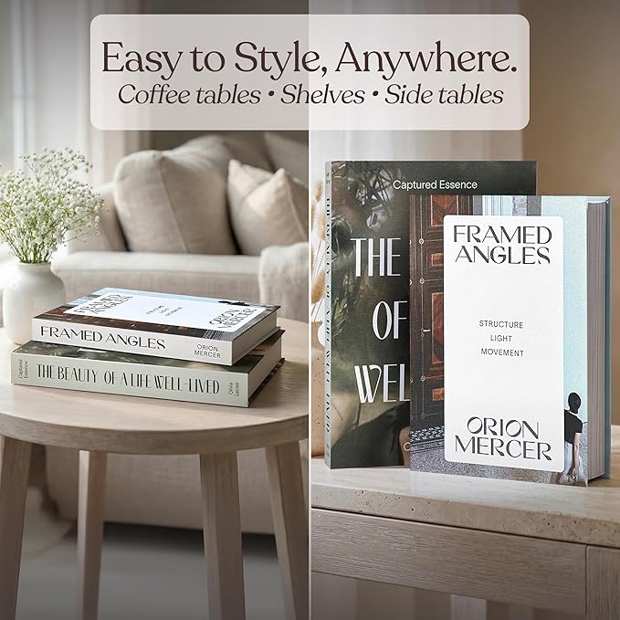 MESMOS Set of 2 Decorative Coffee Table Books, Interior Design Faux Storage Boxes for Bookshelf & Living Room Home Decor, Hardcover Fake Books for Decoration, Modern Photography & Lifestyle Series