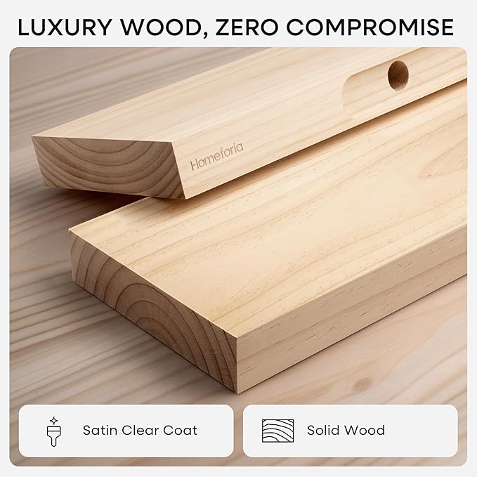 Homeforia 20 inch Natural Floating Shelf, High End Solid Real Wood 20inch Small Floating Shelves for Wall Mounted, Natural Wooden Floating Shelves, Heavy Duty Bracket, 20 X 6.5 X 1.75 in, Set of 3